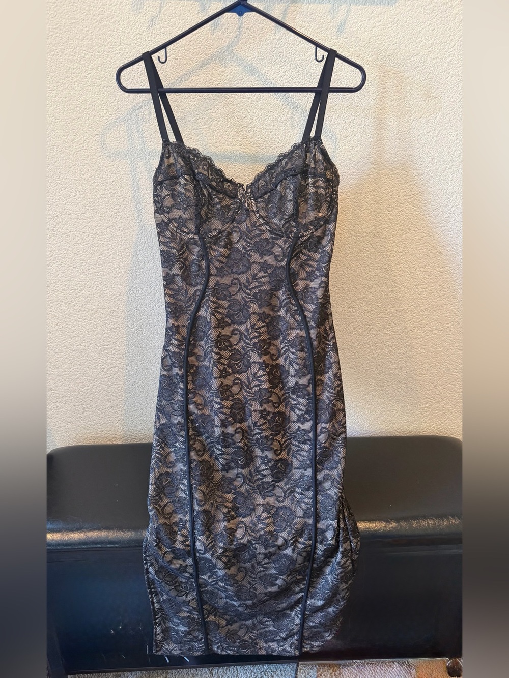 Black Lace Slip Dress with Spaghetti Straps